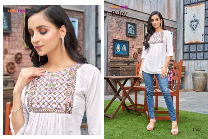 PULPY 08 Fancy Ethnic Wear Heavy Rayon Wholesale Top Collection